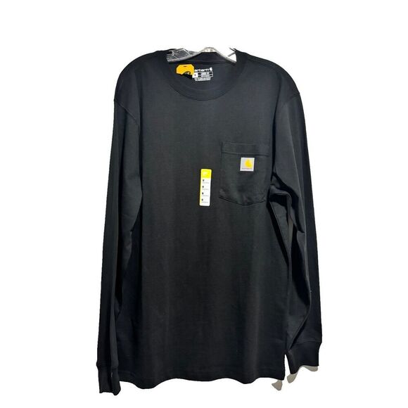 NWT Carhartt Mens T-Shirt Heather Black Medium Loose Fit Long Sleeve Crew Neck - Picture 2 of 7
